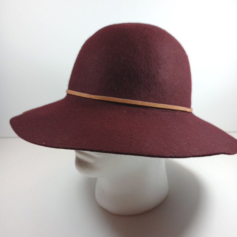 Burgundy Wool Wide Brim Floppy Hat One Size Felt Fedora Boho Chic Excellent - Picture 3 of 6